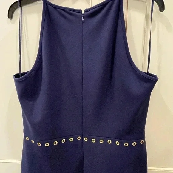 MICHAEL KORS SCALLOP HEM GROMMET DRESS TRUE NAVY SIZE L - Picture 3 of 4